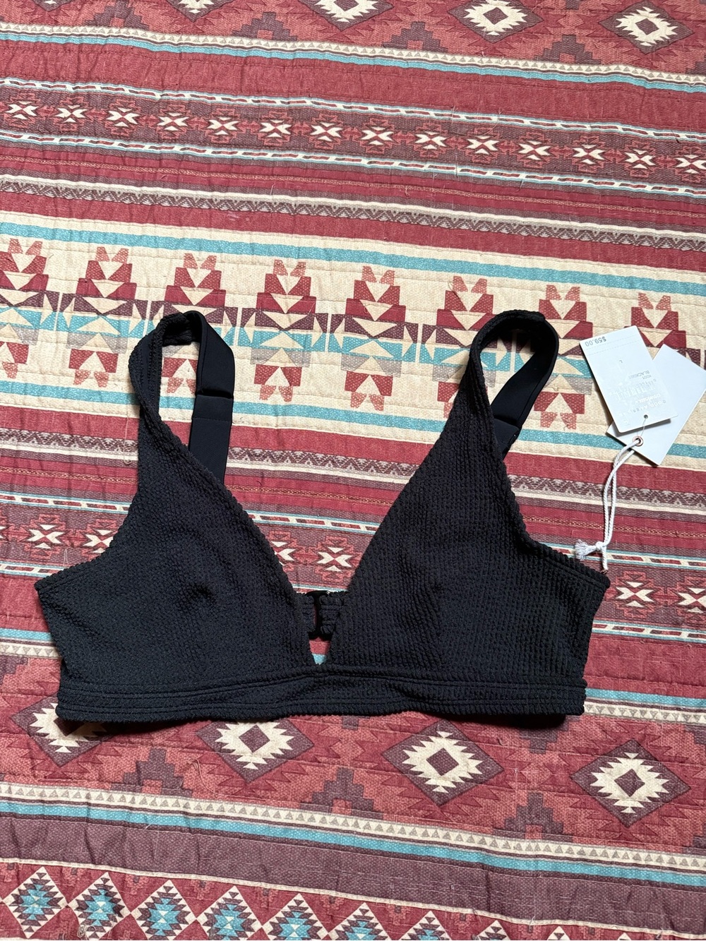 NWT Good American Black Textured Triangle Bikini Top size large